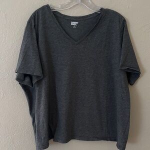 Lands End Women’s Plus Size Basic V Neck Top-Shirt Gray 2X (20W-22W)